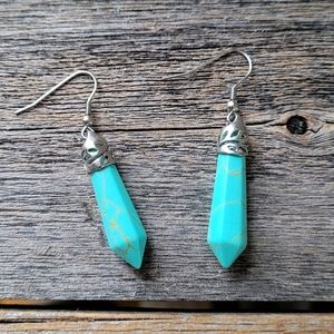 Blue howlite silver tone earrings